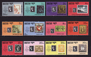 Бутан, 1990, 150 лет почтовой марке, Выставка, 12 марок, 12 блоков